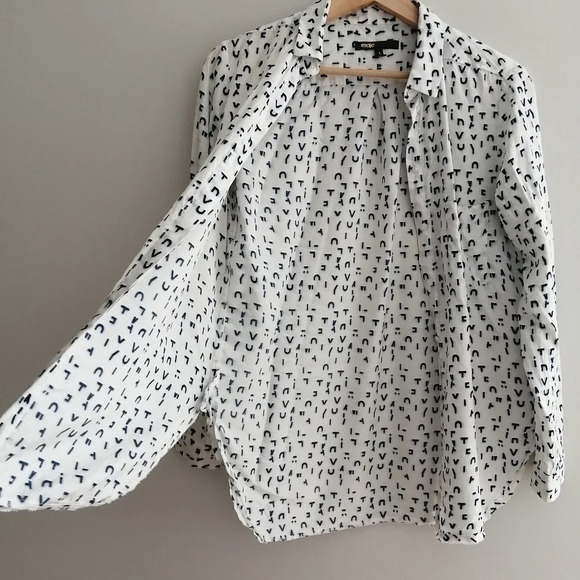 Maje Chacha Letter Print Silk Viscose Button Up Blouse Twee Maje 1 or Small - Picture 4 of 16